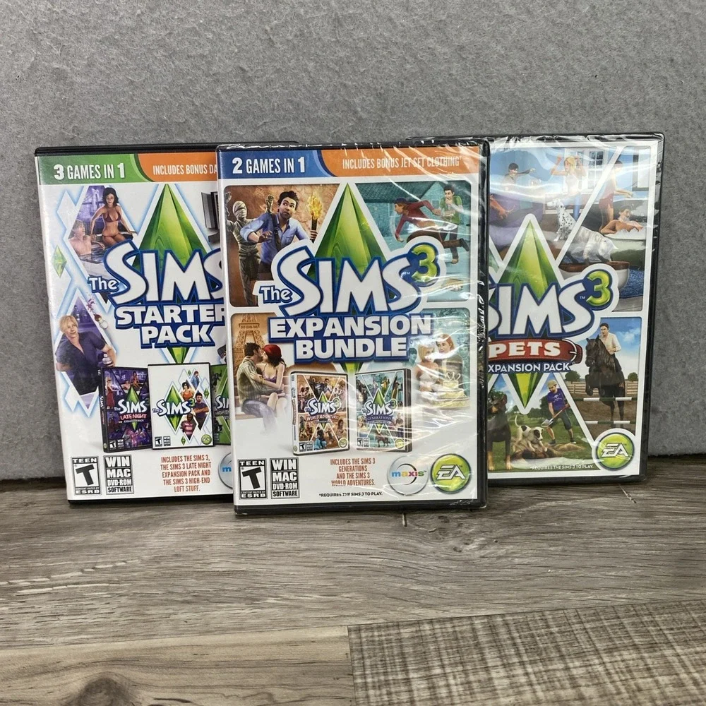 Lot Of 3 Sims‎ 3 Pc Games Starter Pack / Expansion Pack Pets EA Games READ